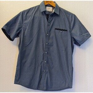 Craft & Flow Mens Size Small Blue/Gray Button Down Shirt Short Sleeve (497m)